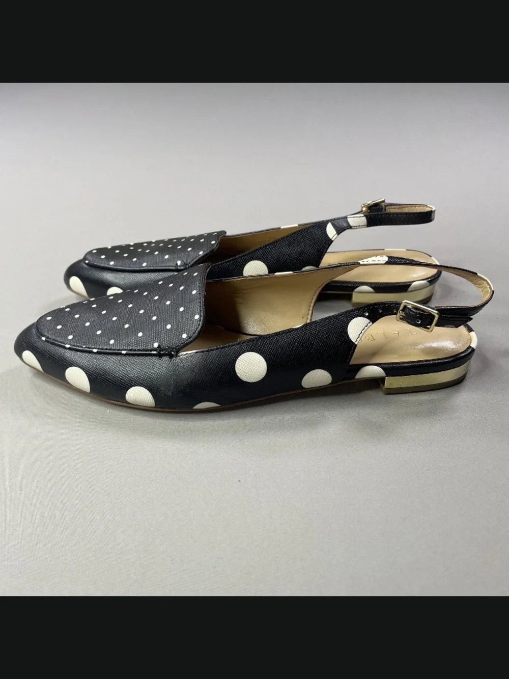 NEW Talbots Shoes Womens 6.5 black white poppy dot leather slingback loafer